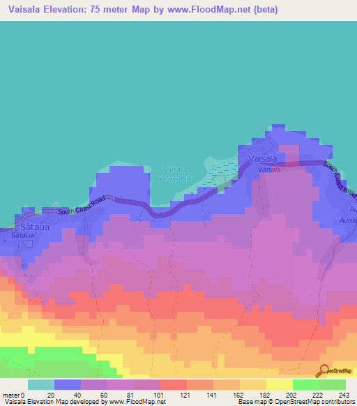 Vaisala,Samoa Elevation Map