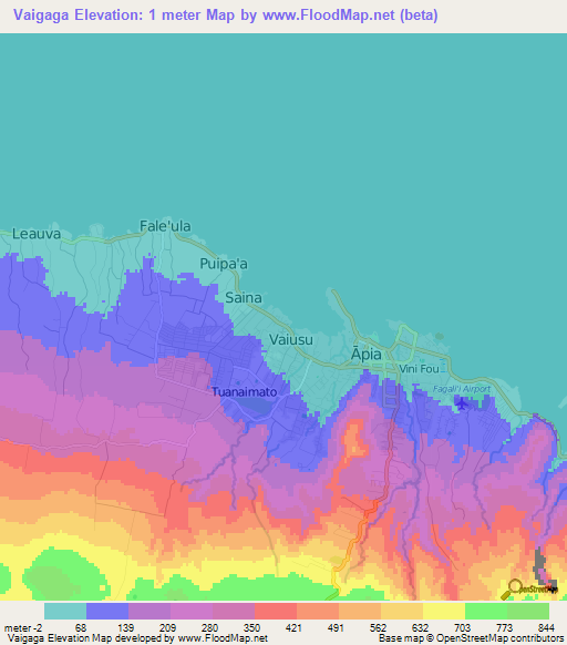 Vaigaga,Samoa Elevation Map