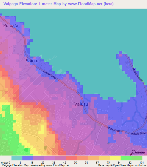 Vaigaga,Samoa Elevation Map
