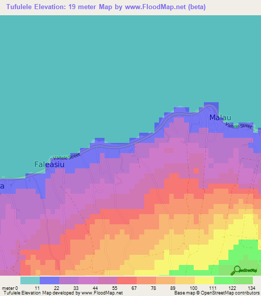 Tufulele,Samoa Elevation Map