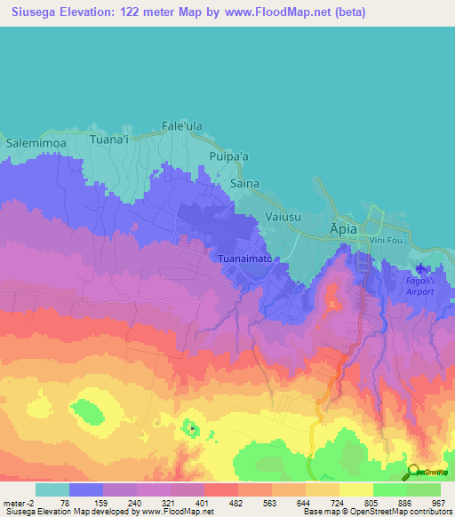 Siusega,Samoa Elevation Map