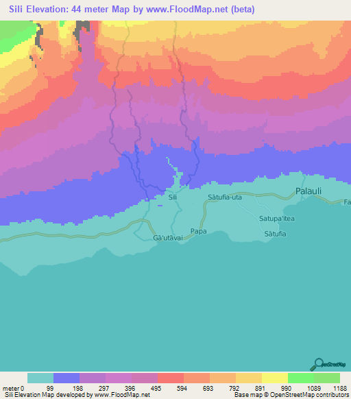 Sili,Samoa Elevation Map