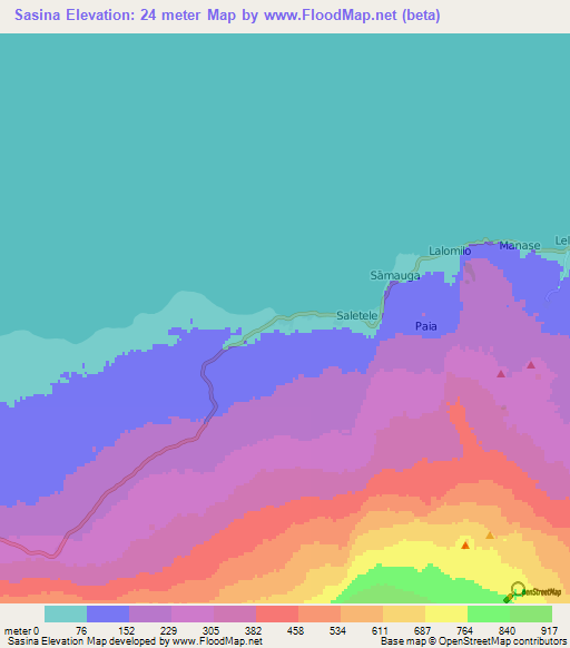 Sasina,Samoa Elevation Map