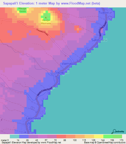 Sapapali'i,Samoa Elevation Map