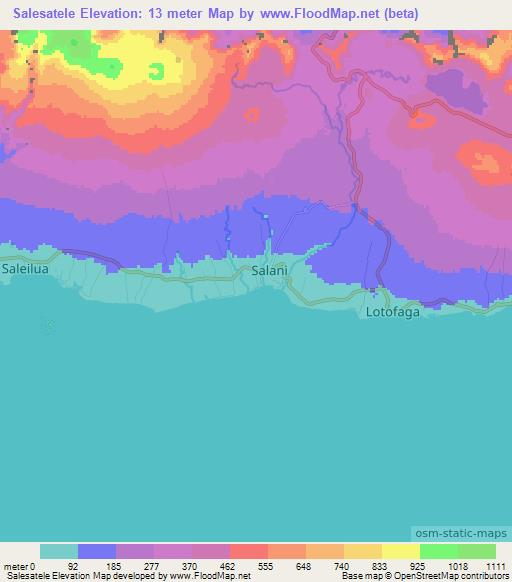 Salesatele,Samoa Elevation Map