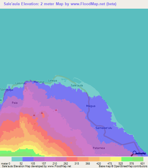 Sale'aula,Samoa Elevation Map