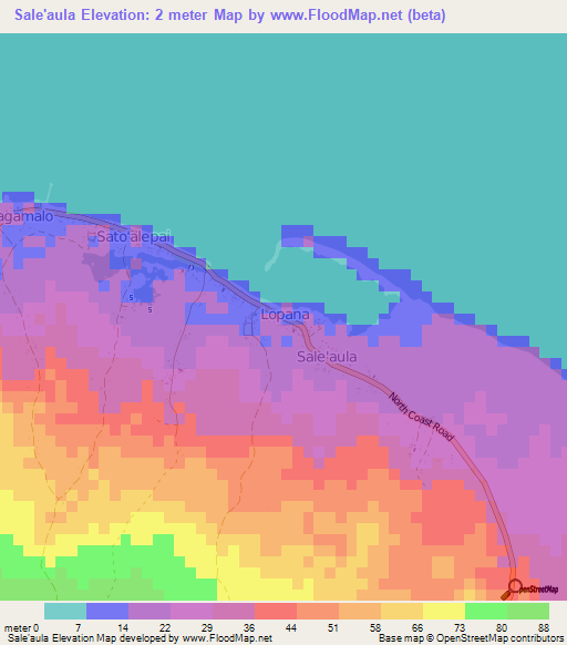 Sale'aula,Samoa Elevation Map