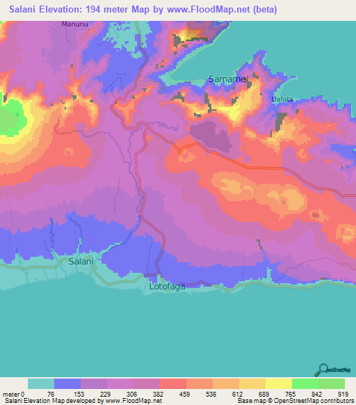Salani,Samoa Elevation Map