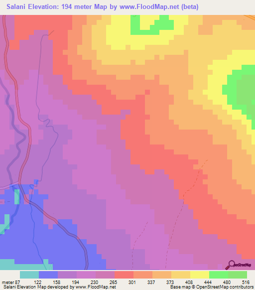 Salani,Samoa Elevation Map