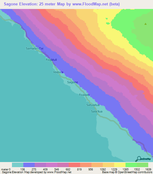 Sagone,Samoa Elevation Map