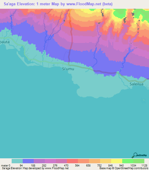 Sa'aga,Samoa Elevation Map