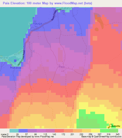 Paia,Samoa Elevation Map