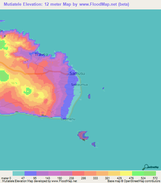Mutiatele,Samoa Elevation Map