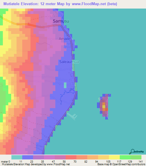 Mutiatele,Samoa Elevation Map