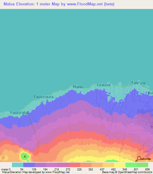 Malua,Samoa Elevation Map