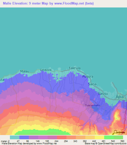 Malie,Samoa Elevation Map