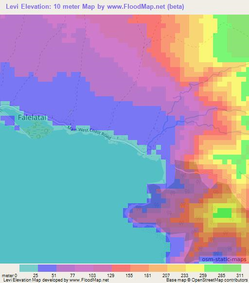 Levi,Samoa Elevation Map