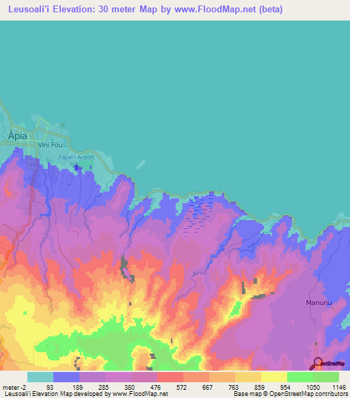Leusoali'i,Samoa Elevation Map