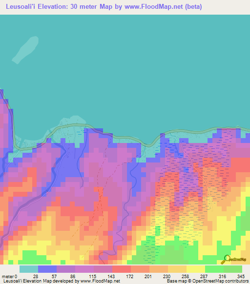 Leusoali'i,Samoa Elevation Map