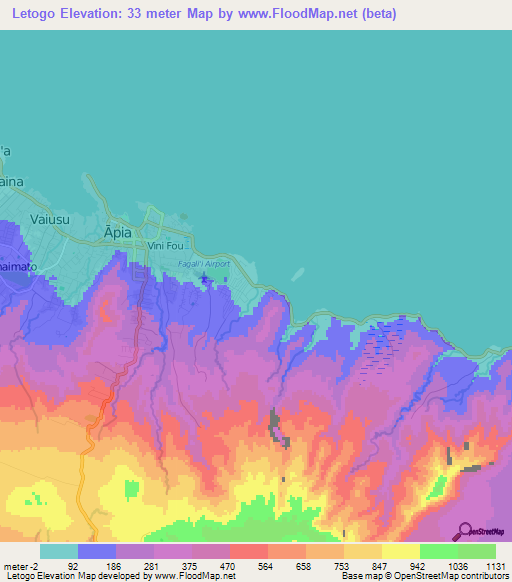 Letogo,Samoa Elevation Map