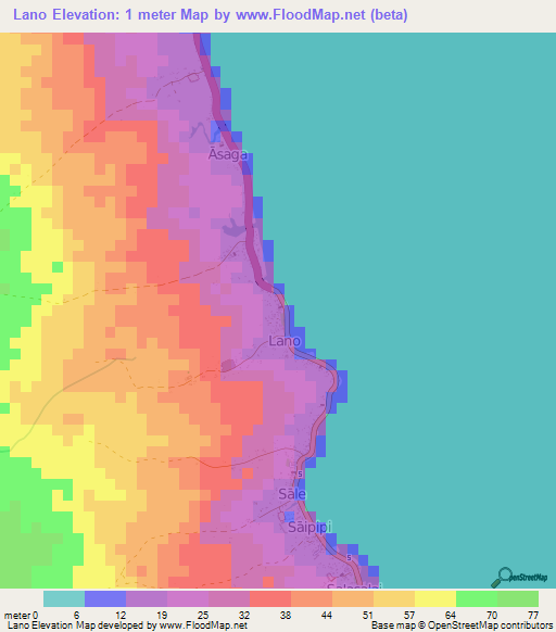 Lano,Samoa Elevation Map