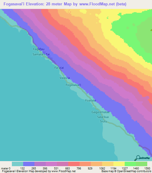 Fogasavai'i,Samoa Elevation Map