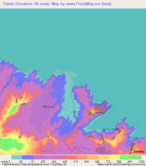 Falefa,Samoa Elevation Map