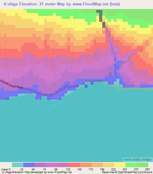 A`ufaga,Samoa Elevation Map