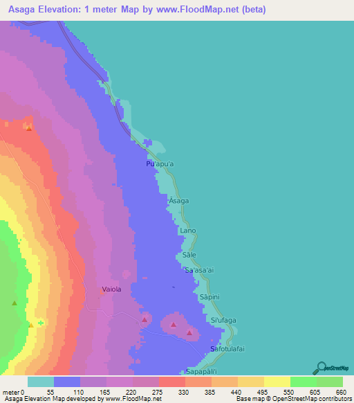 Asaga,Samoa Elevation Map