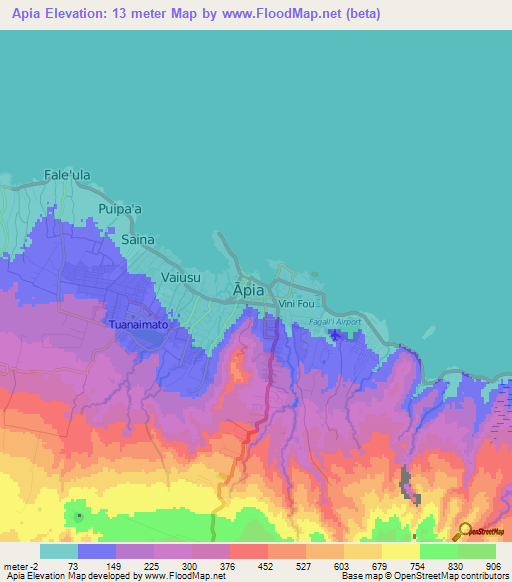 Apia,Samoa Elevation Map