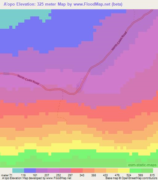 A'opo,Samoa Elevation Map