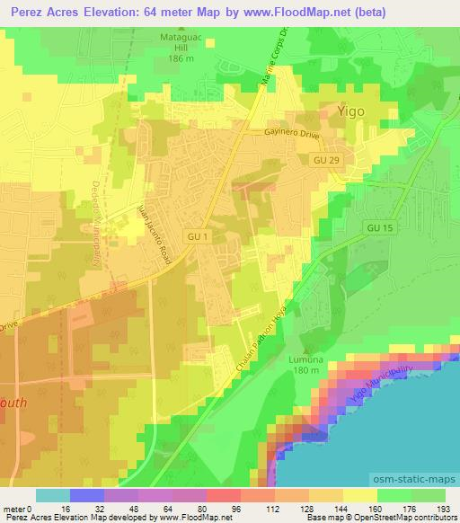Perez Acres,Guam Elevation Map