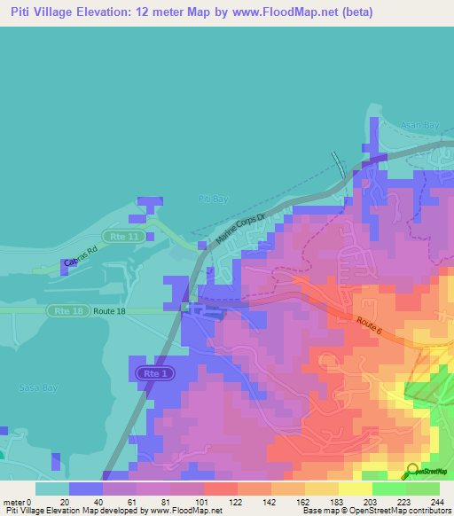 Piti Village,Guam Elevation Map
