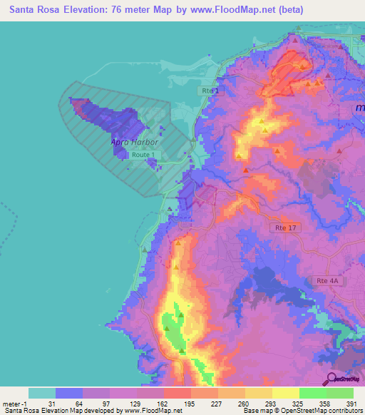 Santa Rosa,Guam Elevation Map