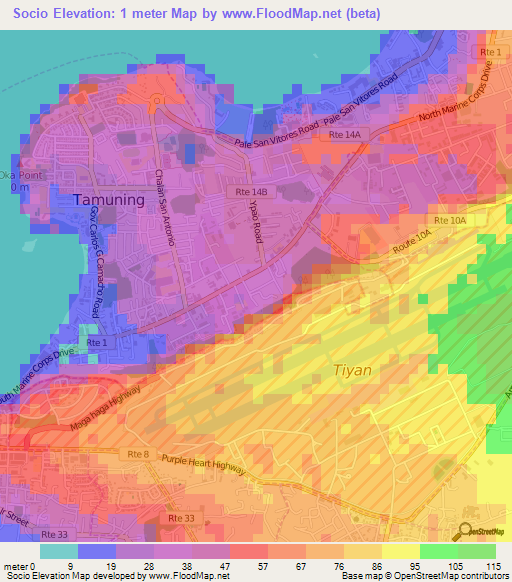 Socio,Guam Elevation Map