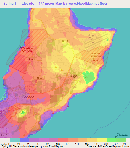 Spring Hill,Guam Elevation Map