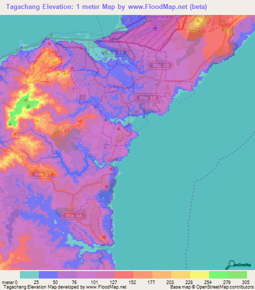 Tagachang,Guam Elevation Map
