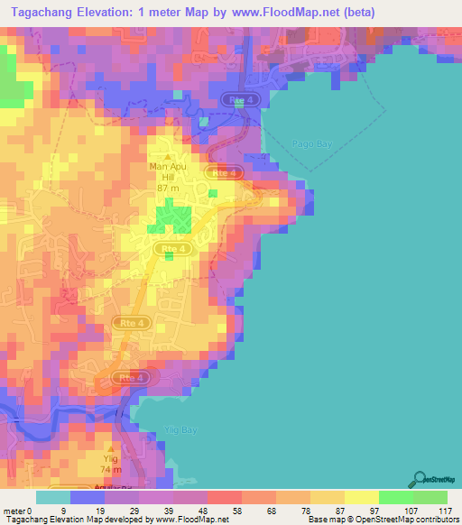 Tagachang,Guam Elevation Map