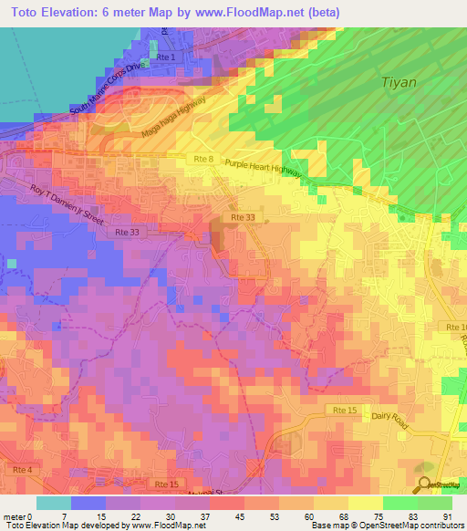 Toto,Guam Elevation Map