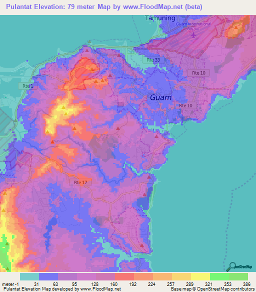 Pulantat,Guam Elevation Map