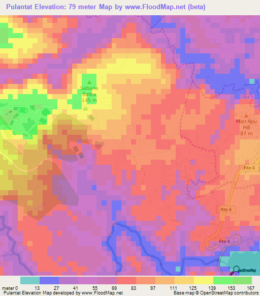 Pulantat,Guam Elevation Map