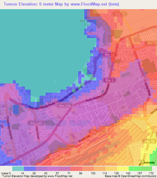 Tumon,Guam Elevation Map