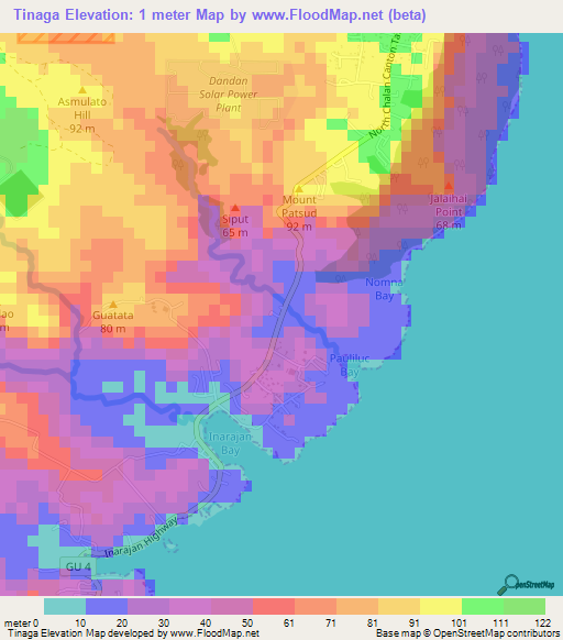 Tinaga,Guam Elevation Map