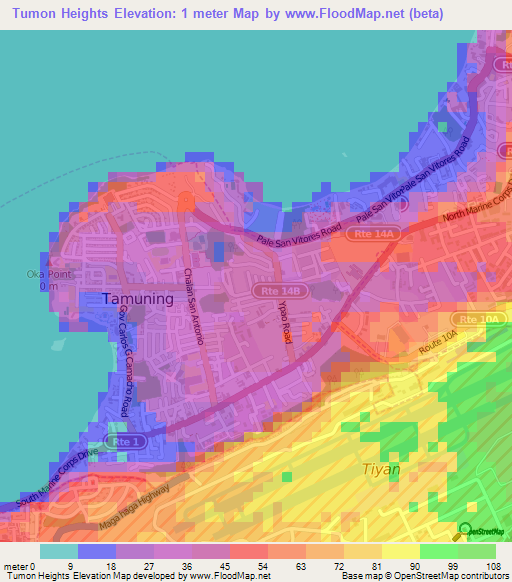 Tumon Heights,Guam Elevation Map