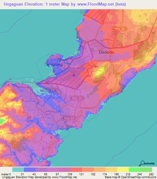 Ungaguan,Guam Elevation Map