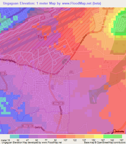 Ungaguan,Guam Elevation Map
