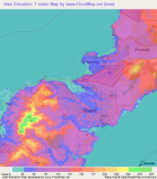 Utan,Guam Elevation Map