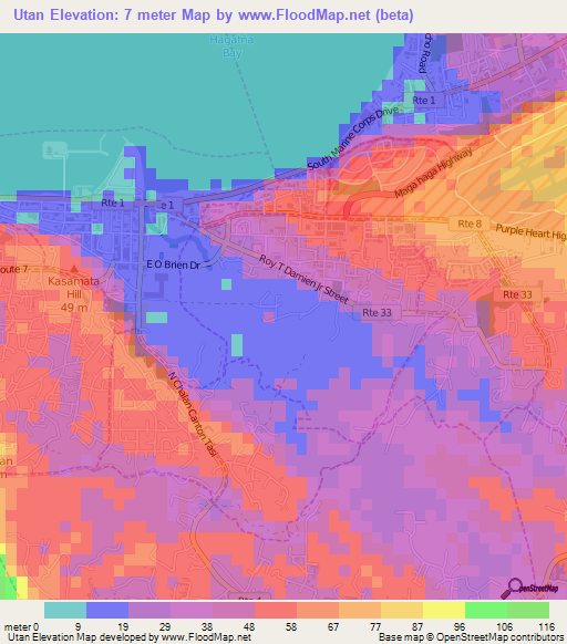 Utan,Guam Elevation Map