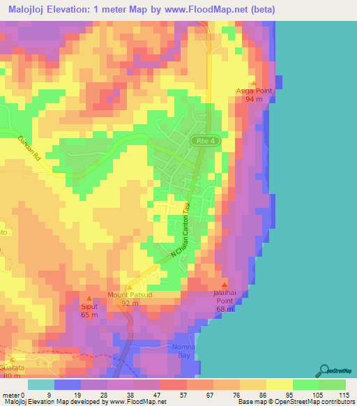 Malojloj,Guam Elevation Map