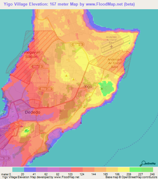 Yigo Village,Guam Elevation Map